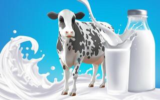 Milk or Yogurt liquid splashing of Cow dairy percentage on solid color background. Realistic .Mesh gradient wes vector