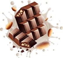 Milk Chocolate splash with almond Bean falling, 3d .Mesh gradient wes used vector