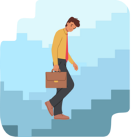 Problems on career ladder arose from man who got lost on path to success in business. Guy is trapped in labyrinth of career ladders, feels stressed and lacks motivation to move forward. png
