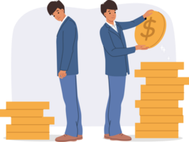 Difference in income between two business men who have accumulated different capital. Difference in income negatively affects mood of person who received less money and suffers from injustice png