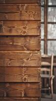 A wooden wall with a chair and a window photo