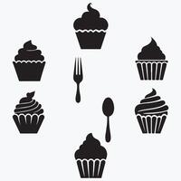 cupcakes silhouette icons set, black and white design on a white background vector