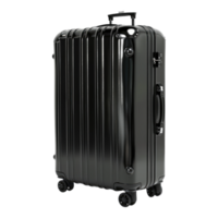 A black suitcase with wheels on transparent background png