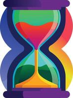 Colorful hourglass illustration, vibrant gradient background, geometric shapes, abstract art, minimalist design, time concept, rainbow colors, fluid dynamics vector