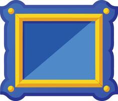 Minimalist picture frame icon, geometric design, blue and yellow color scheme, flat illustration style, symmetrical composition, decorative corners, split diagonal background vector