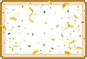 Festive golden confetti, celebratory background, ribbon streamers, glittering particles, framed composition, white space, joyful atmosphere, sparkling effect vector