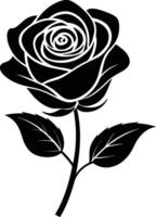 Black and white illustration, single rose, silhouette, stylized floral design, graphic art, bold contrasts, minimalist, elegant, vector-like, sharp lines, symmetrical vector