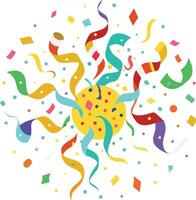 Colorful confetti explosion, festive celebration, vibrant ribbons and streamers, abstract party design, playful geometric shapes, joyful chaos, dynamic composition vector