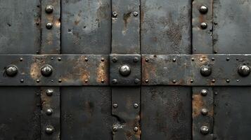 An old metal door with rivets and rivets photo
