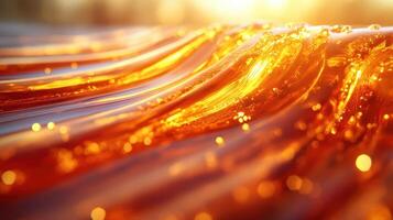 Golden liquid wave, sunset backdrop, drink texture photo