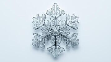 Single snowflake on white background, winter, nature, crystal, design photo