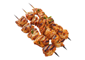 Chicken kebabs on skewers on transparent background png