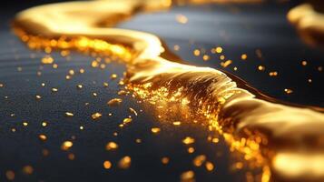 Golden liquid flowing over a black surface photo