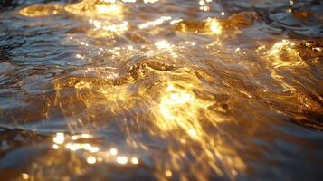 Golden sunlight reflecting on water surface, ripples, nature background, website banner photo