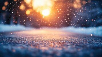 Snowy road sunset winter background photo