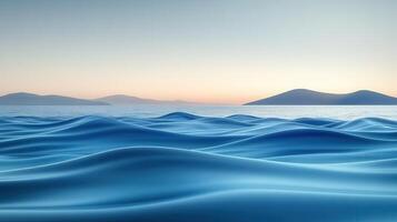 Calm ocean waves at sunrise, island backdrop, peaceful seascape, travel brochure photo