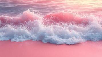 Pink sunset beach waves, calm ocean, soft light, tranquil scene, website banner photo
