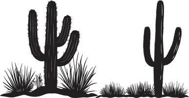 Cactus in desert silhouette on white background vector