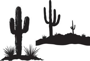 Cactus in desert silhouette black and white vector