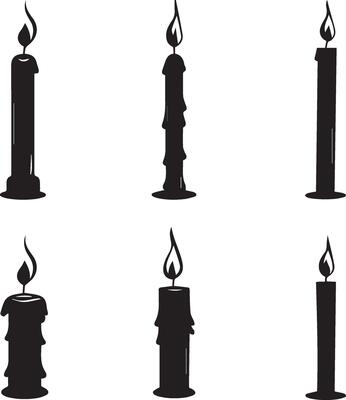 A simple candle light set isolated black and white