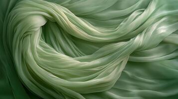 Sage green fabric draped, elegant folds, soft light, textile background, design photo