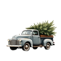 An old truck with a christmas tree on the back png