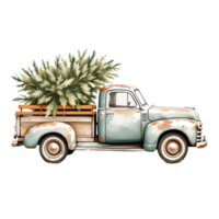 An old truck with a christmas tree in the back png