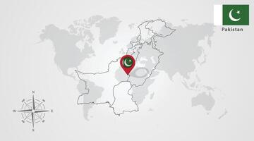 Pakistan flag icon design with map outline, national flag and map vector