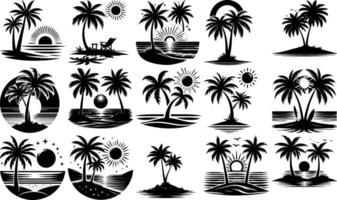 A set of Bulk Tropical Palm Tree Silhouettes Set for Design Projects Bulk Collection of Palm Tree Silhouettes for Backgrounds vector