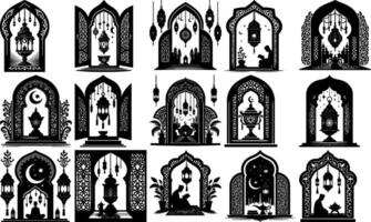 A set of Bulk Ramadan Islamic Lantern Silhouettes Design Set vector
