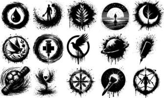 A set of Bulk Abstract Ink Splatter Silhouette Design Set vector