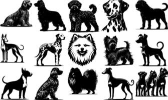 A set of black Dog Breed Silhouette Set in Black Background vector