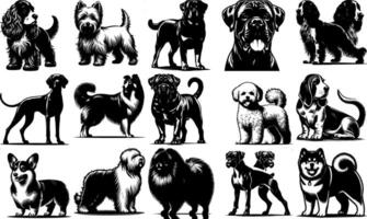 A set of black Black Dog Breed Illustrations Set vector