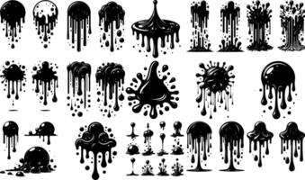 A set of Bulk Bulk Dripping Liquid Splats Silhouettes Design vector