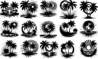 A set of Bulk Tropical Landscape Design with Bulk Palm Tree Silhouettes vector