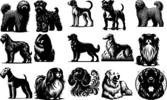 A set of black Dog Silhouette Art in Multiple Breeds vector