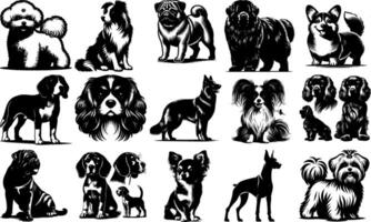 A set of black Various Black Dog Silhouettes Design vector