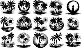 A set of Bulk Bulk Collection of Palm Tree Silhouettes for Backgrounds vector