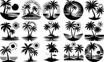 A set of Bulk Set of Palm Tree Silhouettes for Summer and Tropical Themes vector