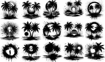 A set of Bulk Tropical Palm Tree Silhouettes Set for Design Projects vector