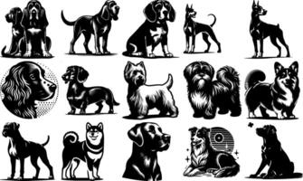 A set of black Set of Dog Breed Silhouettes in Black Design vector