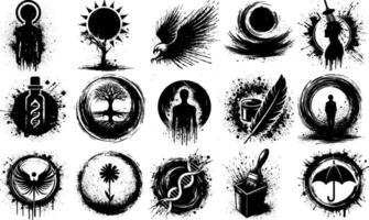 A set of Bulk Abstract Ink Splatter Silhouette Design Set for Creative Projects vector