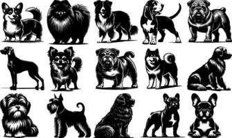 A set of black Black Silhouettes of Different Dog Breeds vector