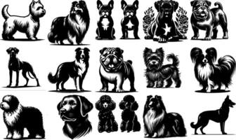 A set of black Dog Silhouette Designs Multiple Breeds vector