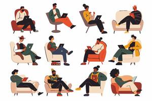 Remote work team virtual meeting talking isolated vector