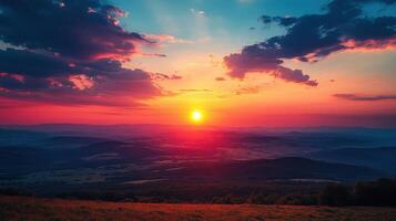 Vibrant sunset over mountain range, peaceful landscape photo