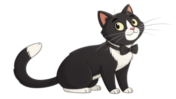 A cute tuxedo cat with a bow tie, looking dapper on a transparent background png
