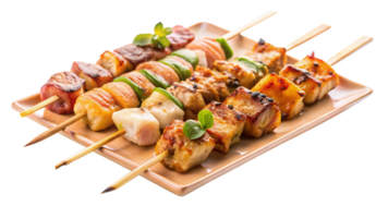 Assortment of yakitori skewers, grilled to perfection png