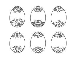 Linear Easter Eggs with geometric ornaments. Outline spring coloring page vector