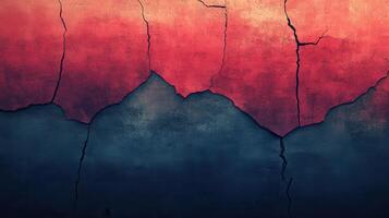 Cracked wall texture, red and blue tones, abstract background, design element photo